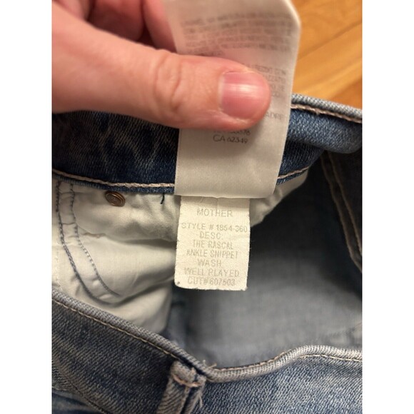 Mother The Rascal Ankle Snippet Jeans Well Played Frayed Crop Blue Size 26 - Picture 12 of 16